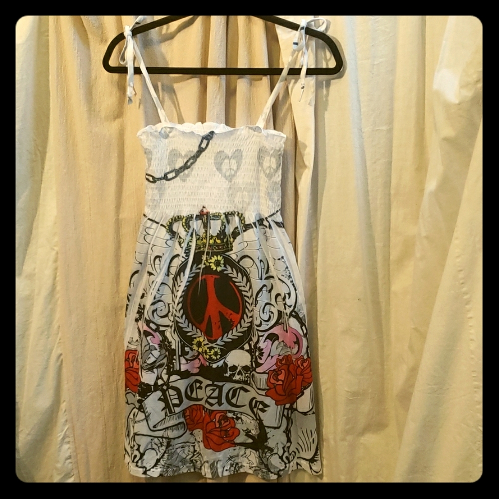Tube top babydoll Peace Sign dress with tie straps